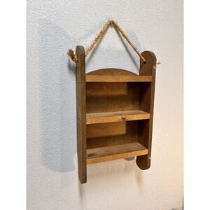 9x16" Hand-Made Wooden Sled Sleigh Wall Shelf Pine Display Decor Snowman Painted